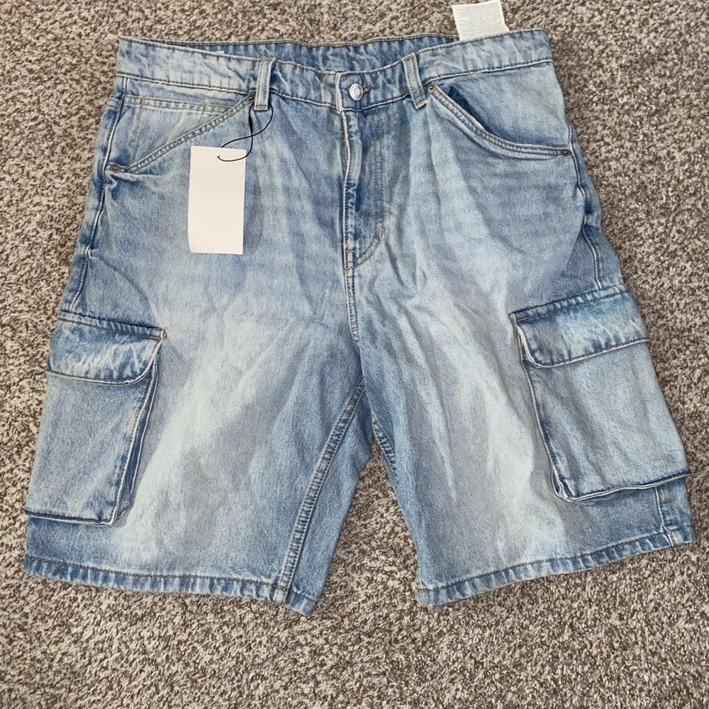 Men's Zara Light Blue Denim Cargo Shorts